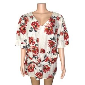 Lane Bryant Women's Floral V-Neck Blouse With Belt Size 22